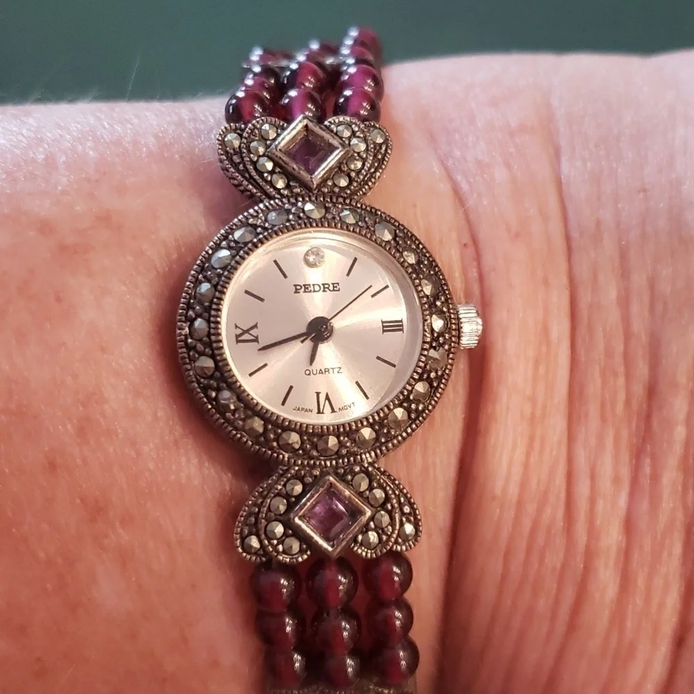 Victorian Garnet And Rhinestone watch Bohemian And Vintage Style - Picture 1 of 7